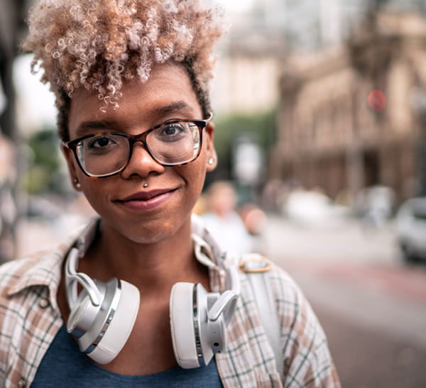 Black woman with headphones